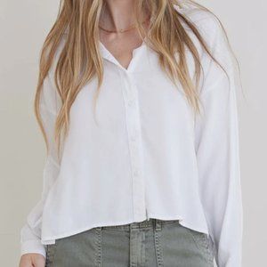 Bella Dahl High-low Hem Button-up Tencel Shirt In White Size S